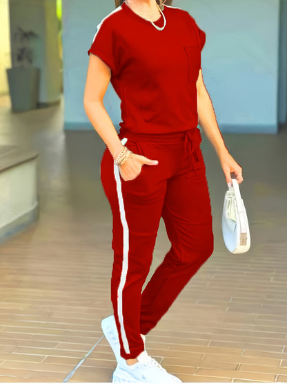 Women'S Casual Solid Color Patchwork Outfit for Spring And Summer