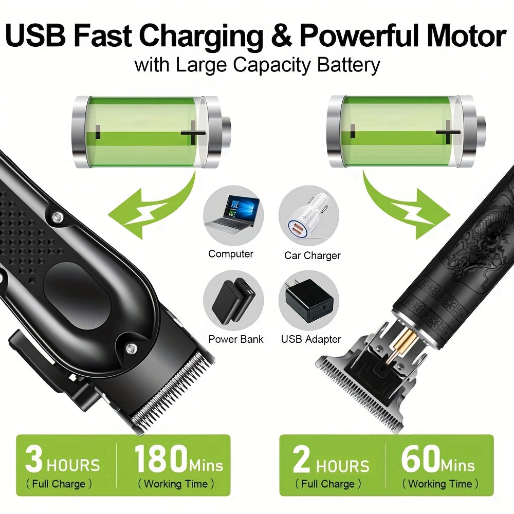 Men'S 2-in-1 Electric Shaver and Hair Clipper with USB Charging, Beard Trimmer, 8 Limit Combs, T-Blade Design, ABS Body, Ideal for Daily Grooming and Gifts - ayq