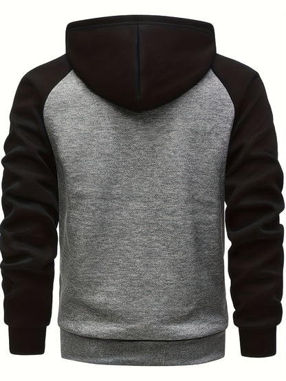 Men's Autumn and Winter Zipper Sweater Contrast Color Shoulder Sleeve Hoodie