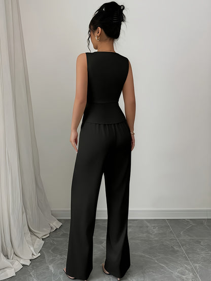 Elegant Sleeveless Top and Pants Set for Women, Business Commuter Style, Spring/summer Women's Teacher Uniform