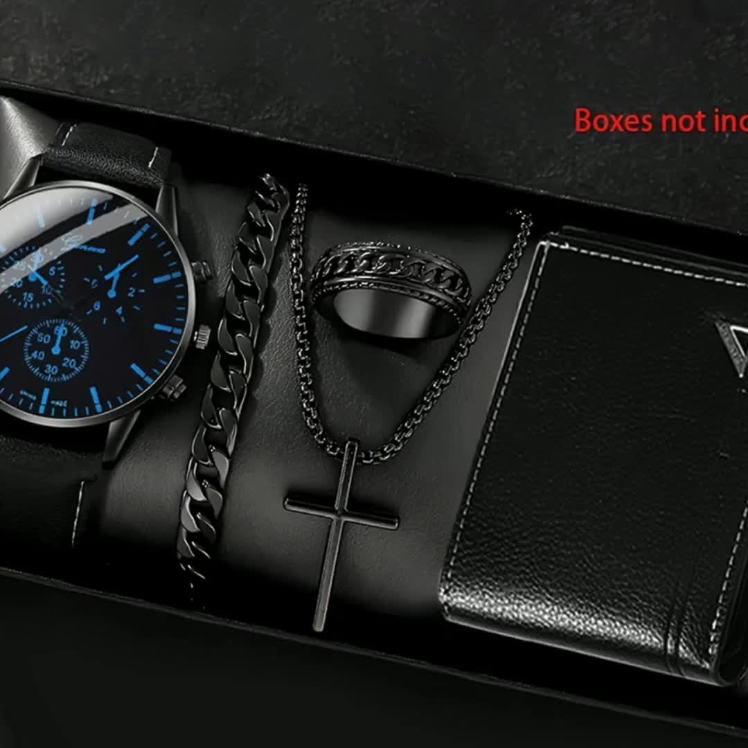 5pcs men&women&apos;s Watch Set: Stylish Casual Quartz Wristwatch, Necklace, Bracelet, Ring, and Wallet, Suitable for Women&women