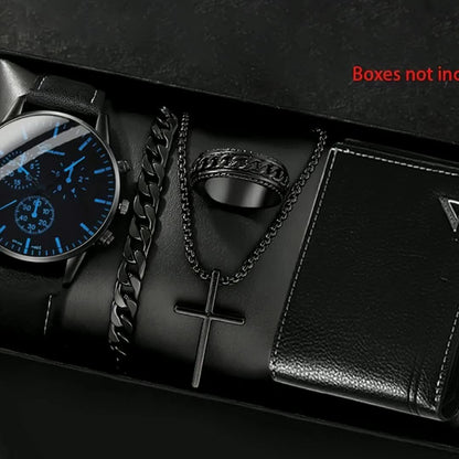 5pcs men&women&apos;s Watch Set: Stylish Casual Quartz Wristwatch, Necklace, Bracelet, Ring, and Wallet, Suitable for Women&women