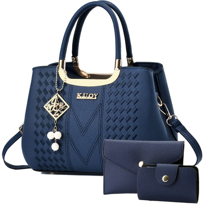 Women's Lightweight PU Three-Piece Bag Set with Removable Strap