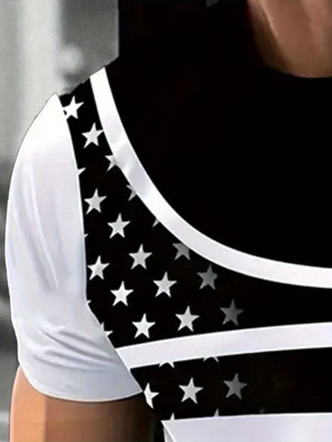 Men'S Black  White Star Stripe T-Shirt with "King" Print - Casual Round Neck Short Sleeve, Curved Design, Breathable Fabric for Summer, Casual Attire, Comfortable Fit