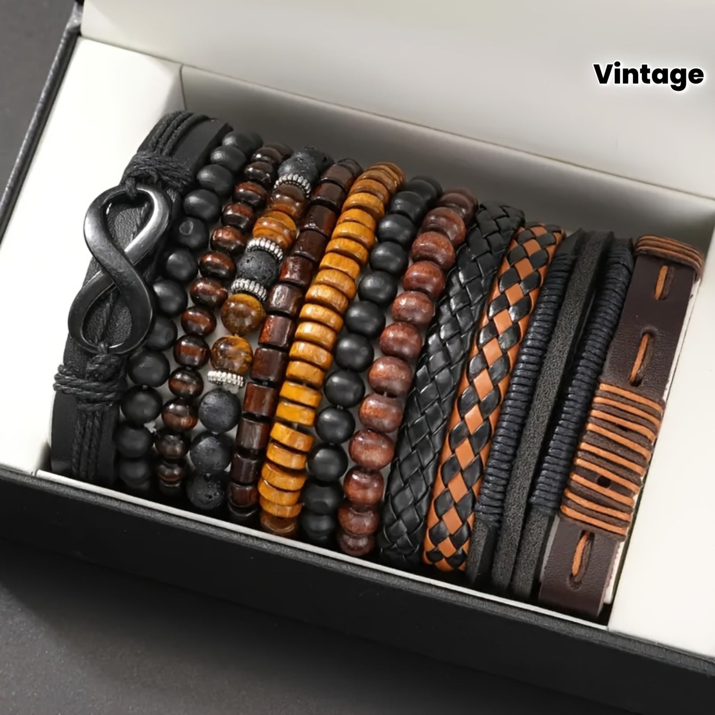 A Set of 12 Stylish Bracelets for Men, Suitable for Everyday Wear And Parties, Featuring Handcrafted Vintage Woven Designs.