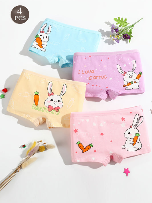 Girls' Cotton Briefs with Cute Rabbit Print – 4 Pack