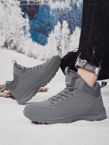 Men'S Mid-Top Winter Snow Boots - Lightweight, Non-Slip, Warm Plush Lining, Durable MD Sole, Black Workwear & Street Style for Outdoor Sports, Hiking, and Daily Leisure, Winter Boots, Hiking Footwear, Sleek Boot Design, Flexi