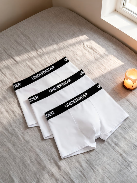 Men's Comfortable Solid Color Stretch Polyester Underwear 3-Pack - ayq