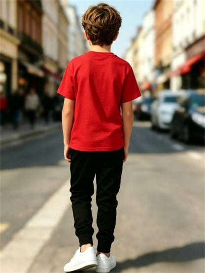 Boys' Casual Summer Set with Breathable Geometric T-Shirt & Pants