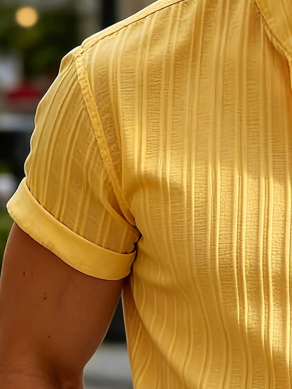 Men's Casual Athletic Short Sleeve Shirt with Stand Collar