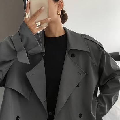 Women's Spring/Autumn Solid Color Simple Loose Casual Short Long Sleeve Trench Coat