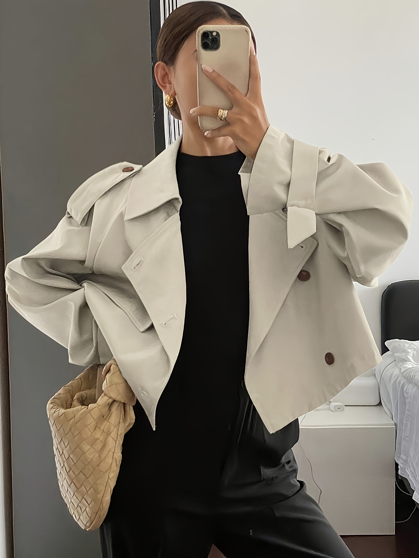 Women's Spring/Autumn Solid Color Simple Loose Casual Short Long Sleeve Trench Coat