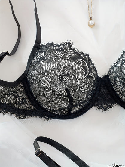 Sexy Lace Eyelash Strappy Lingerie Set for Women