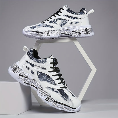 Men'S  Women'S Graffiti Couple Sneakers, All-Season Lightweight Cushioned Running Shoes, Stability Pronation, Cartoon Pattern, MD Sole, EVA Insole, Polyurethane Upper, Fabric Lining