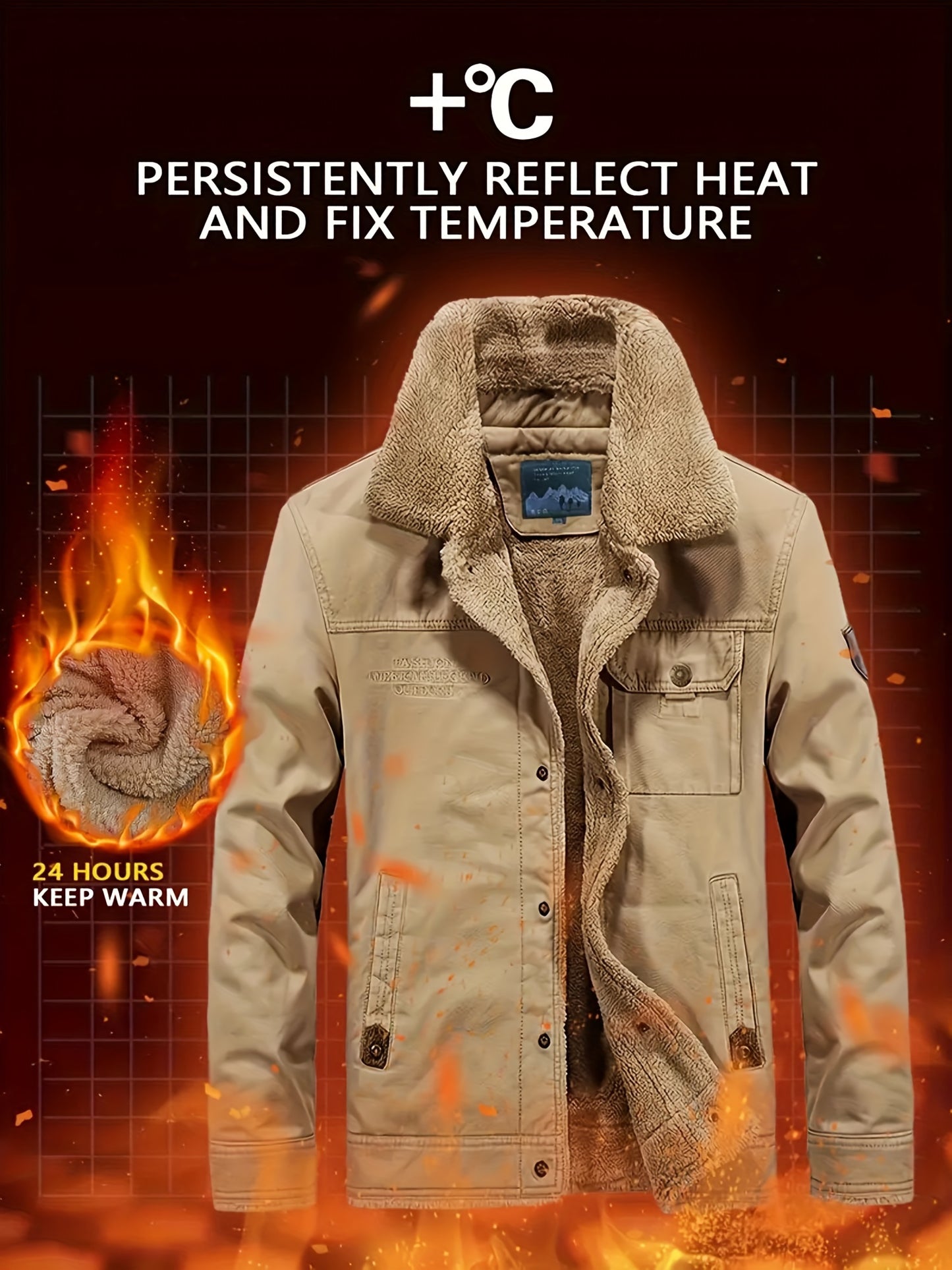 Men's High-End Fashion Casual Versatile Fleece-Lined Thickened Windproof Warm Hooded Winter Jacket