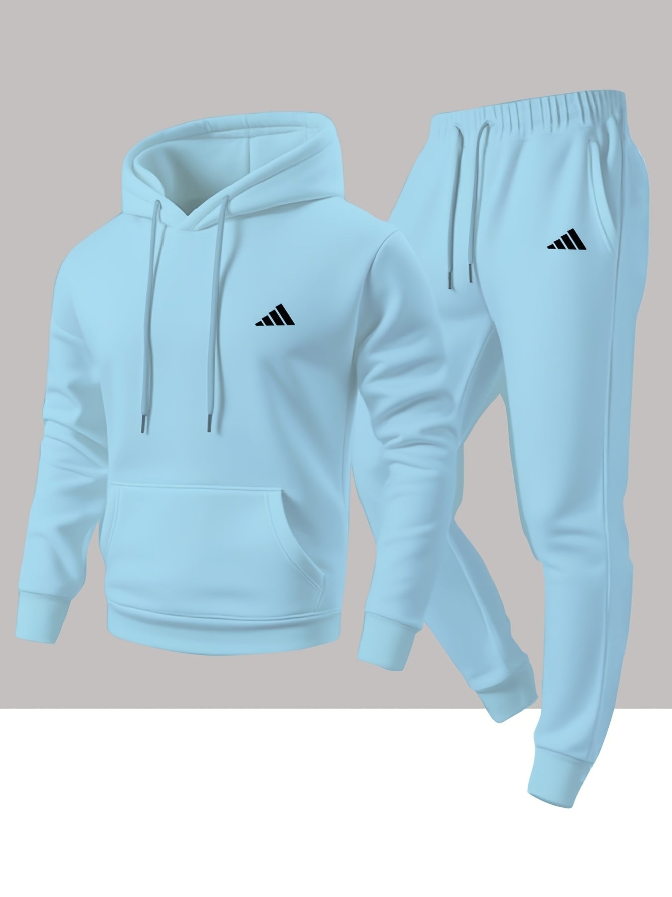 Men'S Trendy And Minimalist Triangular Striped Logo Hoodie And Sweatpants Set for Spring And Autumn, Featuring a Loose And Comfortable Design Suitable for Sports And Leisure, Machine Washable