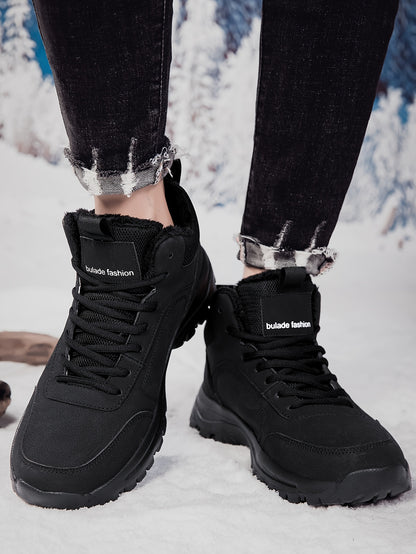 Men'S Mid-Top Winter Snow Boots - Lightweight, Non-Slip, Warm Plush Lining, Durable MD Sole, Black Workwear & Street Style for Outdoor Sports, Hiking, and Daily Leisure, Winter Boots, Hiking Footwear, Sleek Boot Design, Flexi