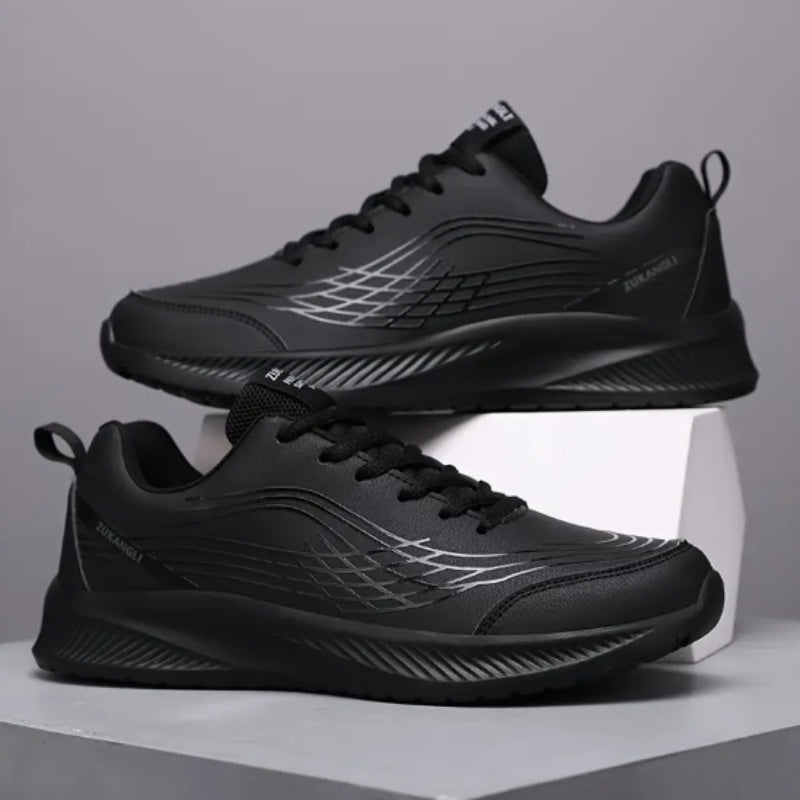 Men's Breathable Lightweight Running Shoes with Air Cushion Technology - Black Low-Top Sneakers for Walking, Jogging, Training  Casual Wear, PU Upper  MD Sole, All-Season Comfort, Sleek Sporty Design, Cushioned Support