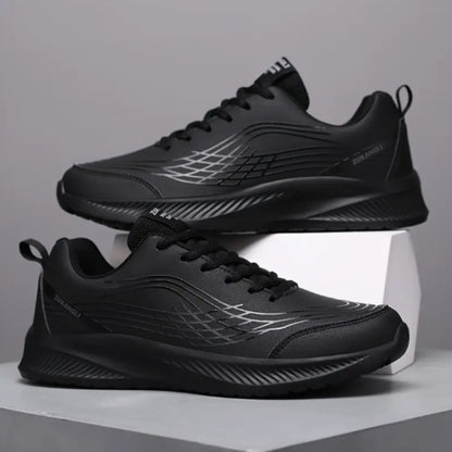 Men's Breathable Lightweight Running Shoes with Air Cushion Technology - Black Low-Top Sneakers for Walking, Jogging, Training  Casual Wear, PU Upper  MD Sole, All-Season Comfort, Sleek Sporty Design, Cushioned Support