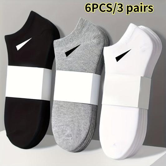 6pcs/3pairs Men's Heavy-Duty Thickened Arch Support Socks - No-Show Low-Cut Suitable for Casual & Formal Wear, Fitness, Travel - Black/White/Gray Sole & Toe, Hand Wash Only - Unisex Basic Short Sock Gift Set for Daily Use, Du - ayq