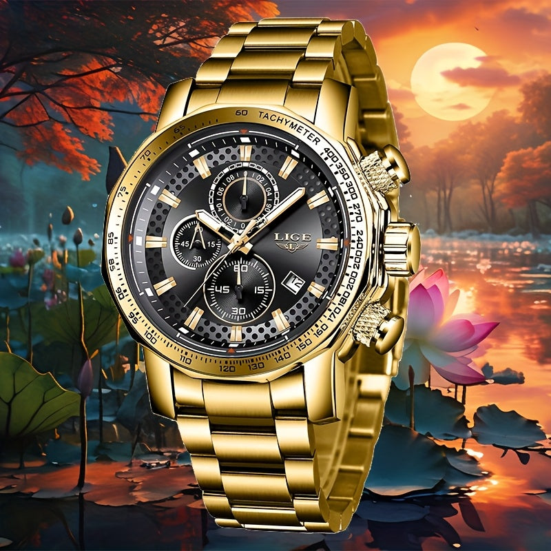 LIGE Watches Fashion Junior Men's Sports Multifunctional Quartz Watch, IP68 Waterproof Watch, Stainless Steel Band, Precision Chronograph, Stopwatch Date Function, Casual Elegant Vintage Style New Watch, Holiday Gifts - ayq