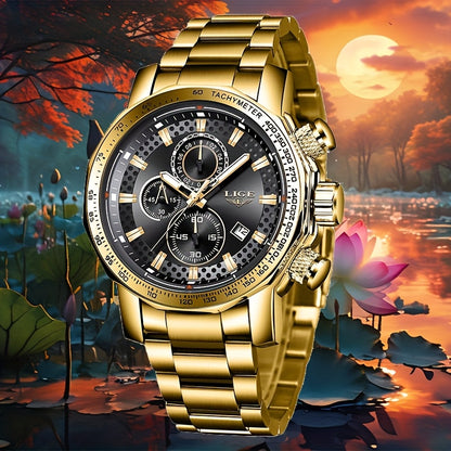 LIGE Watches Fashion Junior Men's Sports Multifunctional Quartz Watch, IP68 Waterproof Watch, Stainless Steel Band, Precision Chronograph, Stopwatch Date Function, Casual Elegant Vintage Style New Watch, Holiday Gifts - ayq