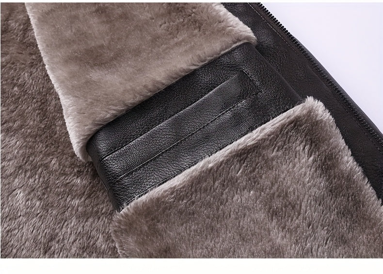 Siji Dou OBM Men's Coat, New Autumn/Winter Fleece-Lined Jacket with Faux Fur Collar, Trendy Casual Jacket for Men