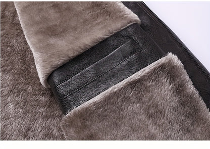 Siji Dou OBM Men's Coat, New Autumn/Winter Fleece-Lined Jacket with Faux Fur Collar, Trendy Casual Jacket for Men