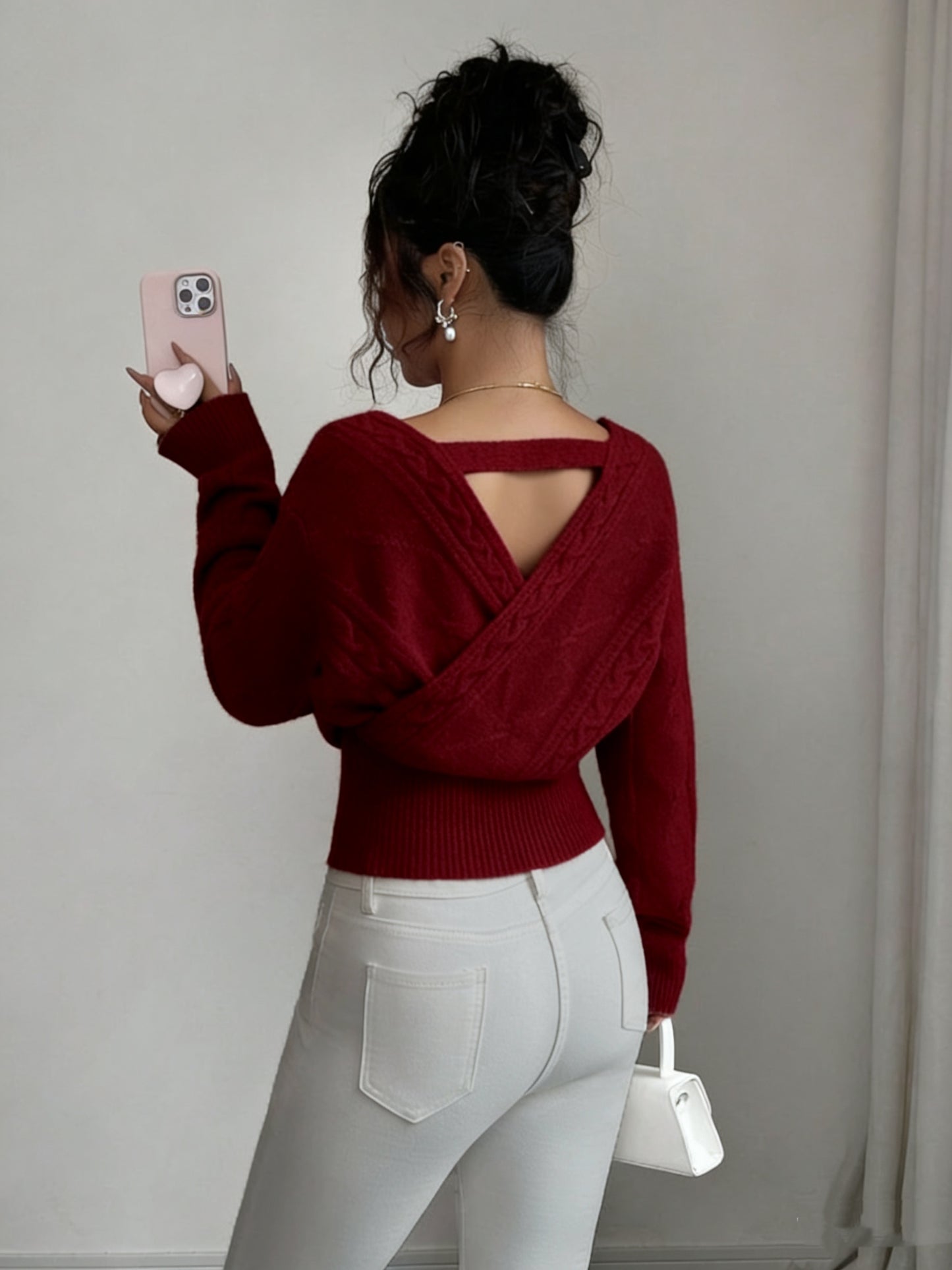 Elegant Ladies' V-neck Sweater | Solid Color, Ideal for Fall/Winter Season