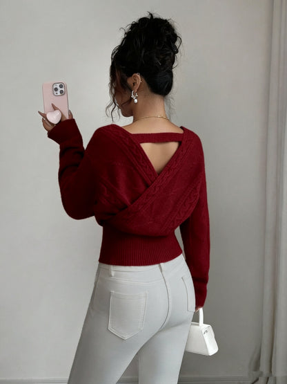 Elegant Ladies' V-neck Sweater | Solid Color, Ideal for Fall/Winter Season