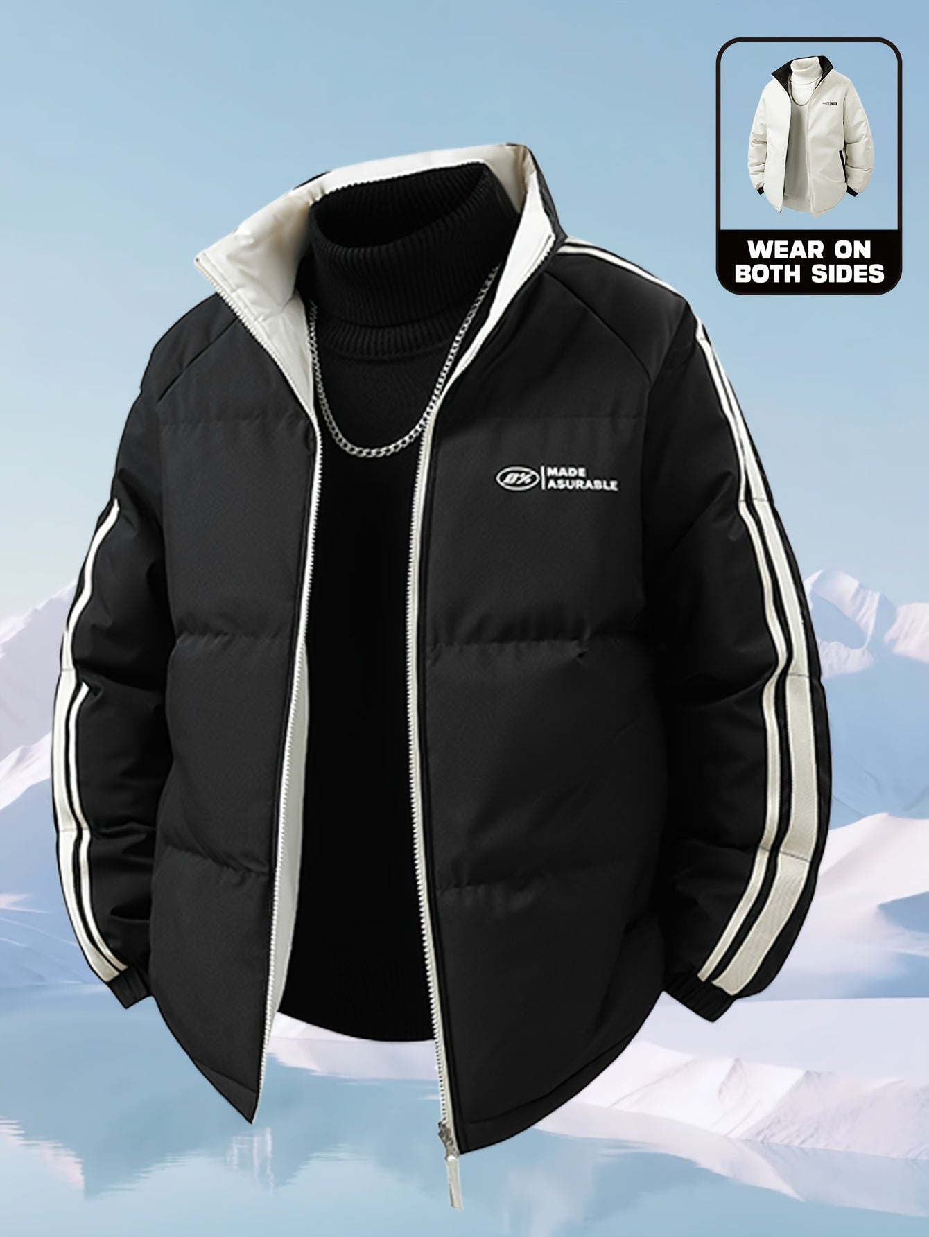 Men'S Heavy-Duty Thermal Jacket - Double-Sided Winter Coat with Full-Zip Closure, Soft Non-Stretch Fabric, Stand Collar - Cold Weather Outerwear for Office, Commuting, Thick, Outdoor - Easy-care Polyester Jacket, Winter Jacke