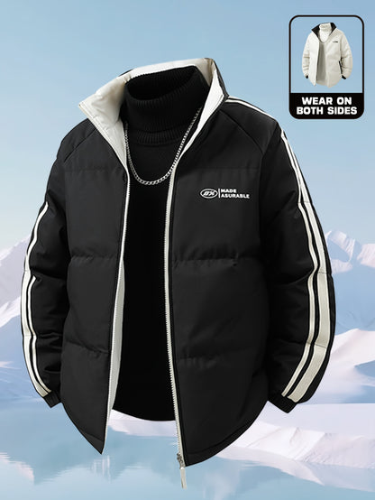 Men'S Heavy-Duty Thermal Jacket - Double-Sided Winter Coat with Full-Zip Closure, Soft Non-Stretch Fabric, Stand Collar - Cold Weather Outerwear for Office, Commuting, Thick, Outdoor - Easy-care Polyester Jacket, Winter Jacke