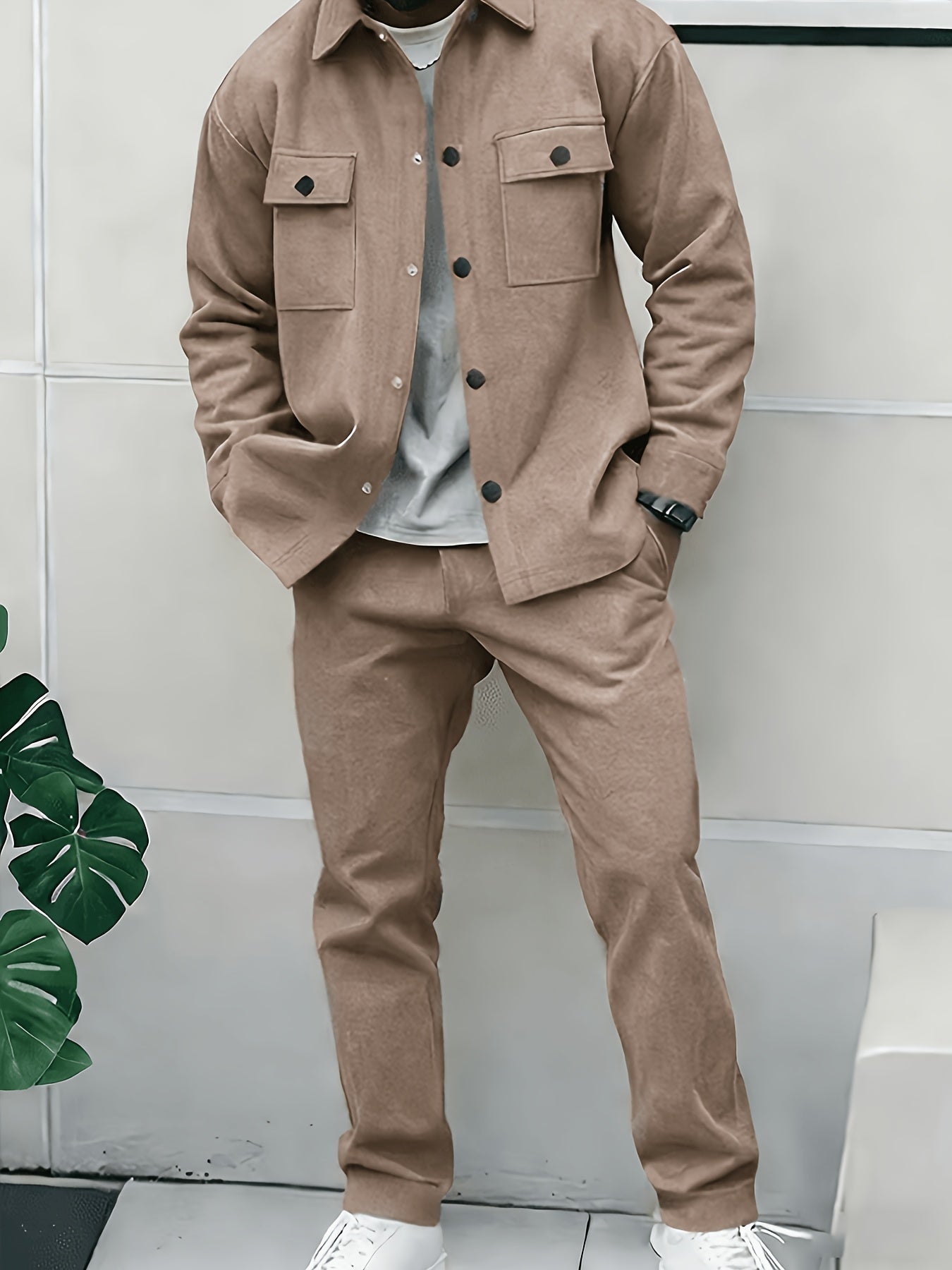 Men's Casual Klein Blue Cargo Jacket and Ankle-Cinch Pants Set