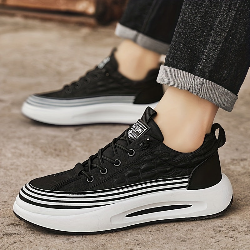 Men's Breathable Casual Sneakers - 2025 Spring New Design, Low-Top Elastic Lace-Up, Grey  White PU Upper with Cushioned EVA Insole  Durable PVC Sole for All-Season Outdoor Running, Gym, Daily Wear, Gym Shoes, Sleek Sporty D