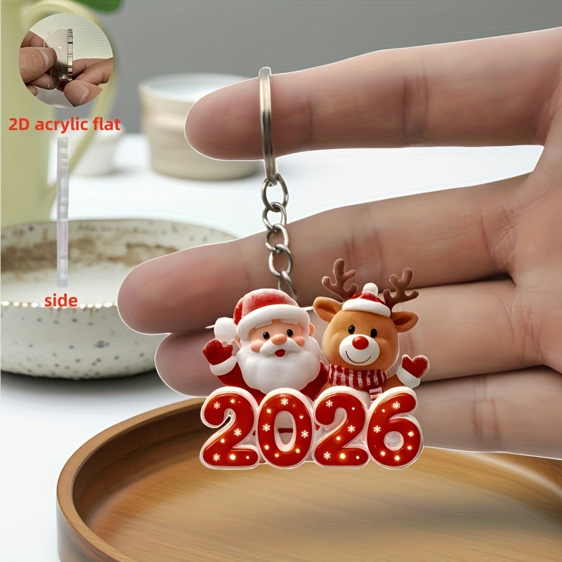 2DFLAT Cute Snowman Friend Keychain - 2026 New Year Gift with Classic Red & White Snowman, Snowflake "51.46meter Cartoon Design, Durable Iron Alloy, Perfect For Car Rearview Mirror, Christmas Tree Decorations, Thanksgiving Pr