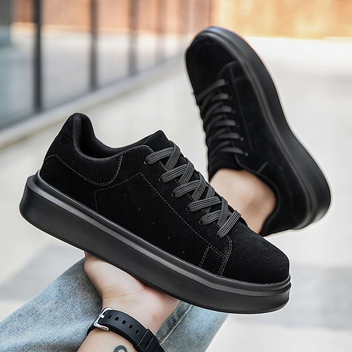 Men's Shoes, Unisex, Plus Size, Discounted Footwear, Versatile Black Skate Shoes, Fiber Fabric, Lightweight Casual Sneakers, Suitable for Outdoor Daily Commuting Activities - ayq