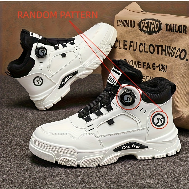 Men'S Winter High-Top Boots - Thick Warm Lace-Up Ankle Boots with Rubber Sole, Non-Slip Traction, Brown/ Color Options - Cold Weather Shoes for Everyday & Formal, Winter Boots, Formal Footwear, Retro Style, Durable Constructi