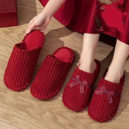 Jialiya Red Festive Simple Slippers - Warm, Versatile Winter Footwear for Women, Perfect for Outdoor Walks and Indoor Home Use, Minimalist and Stylish Design with a touch of Elegance.