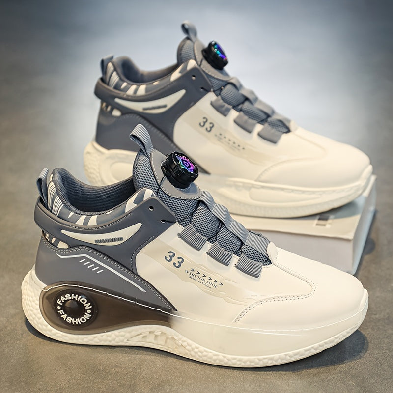 Men's Fashionable High-Top Sneakers with Rotating Buckle - Versatile, Breathable Running Shoes for All Seasons
