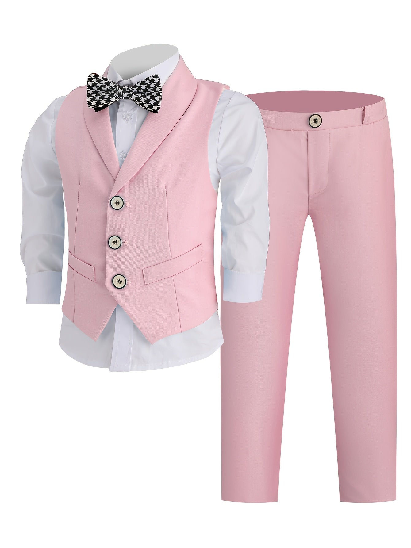 Boys' Korean Style Solid Color Vest Suit with Bow Tie
