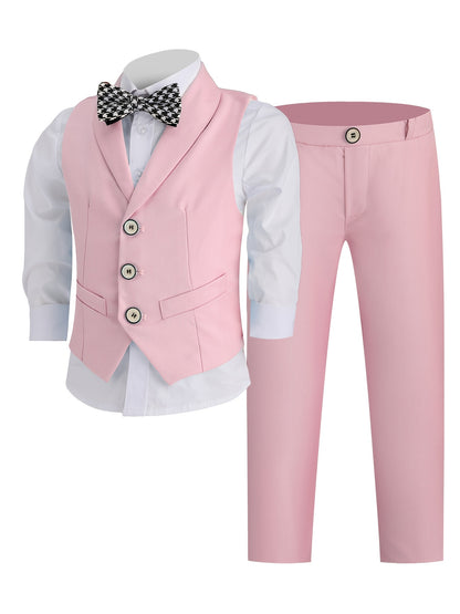 Boys' Korean Style Solid Color Vest Suit with Bow Tie