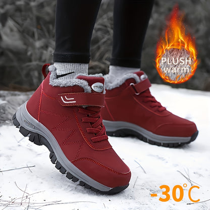 Men's Plush-Lined Winter Snow Boots - Durable, Non-Slip Traction Sole with Hook & Loop Fastener, Comfortable Fabric Lining for Outdoor Hiking and Casual Wear, Winter Boots