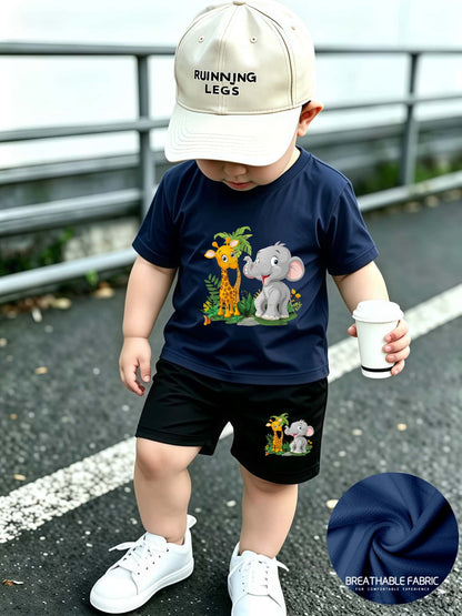 Summer Quick-Dry Shorts & Tee Set for Baby Boys, Jungle Print - ayq