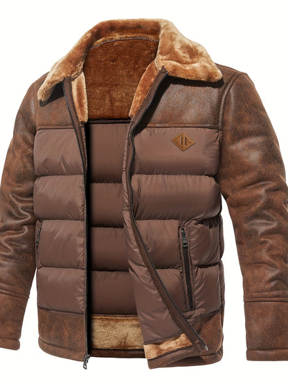Men'S Casual Jacket with Faux Fur Collar, Polyester 100% Solid Color, Long Sleeve, Zipper Closure, Regular Fit, Woven Fabric, Outdoor Hiking Jacket with 60g/m² Lining Weight