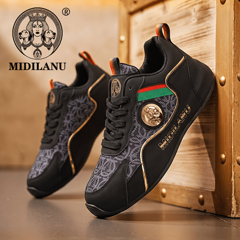 Men's Lightweight PU Sneakers with Lace-Up Design, Casual All-Season S