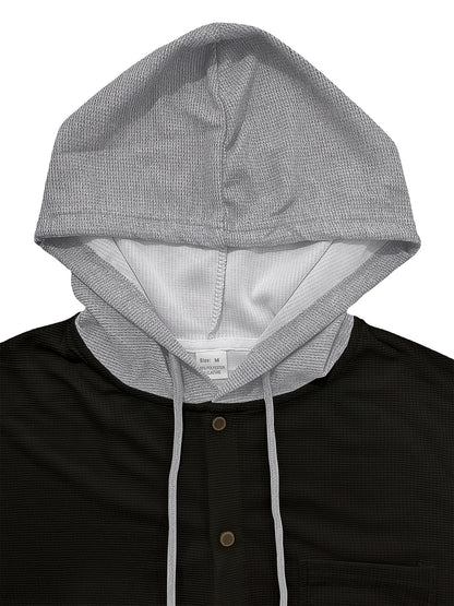 Men'S Lightweight Hooded Cardigan - Long Sleeve Sweater Jacket, Button-Front Closure, Light Grey Casual Outerwear for Office, Casual Attire - Breathable Fall/Spring Layering Essential, Sweater Cardigan, Waffle Texture, Durabl