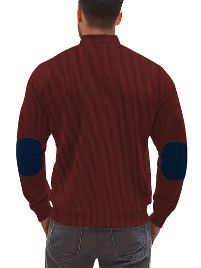 Men'S Long Sleeve Patchwork Fashion Warm Jacket, Corduroy Long Sleeve Warm Coat with Zipper Stand Collar Long Sleeve Casual Comfortable Autumn and Winter Style