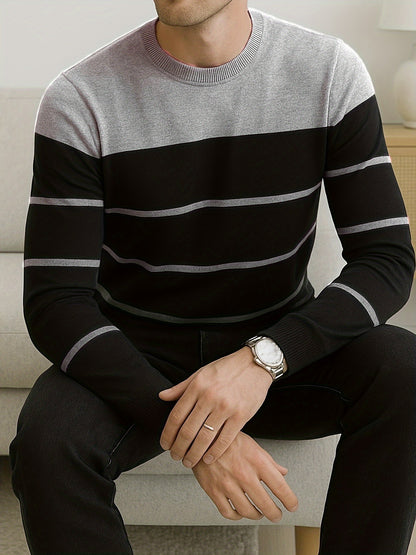 Men's All-Season Knit Sweater with Contrast Side Stripe