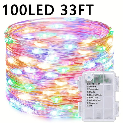50/100 LED Christmas Fairy Lights Battery Operated 8 Modes String Lights Outdoor IPX6 Waterproof 4.88meter/10.06meter Silvery Battery Copper Wire Lights Camping lights Outdoor for Garden Patio Fence Party Decorations, Warm Wh