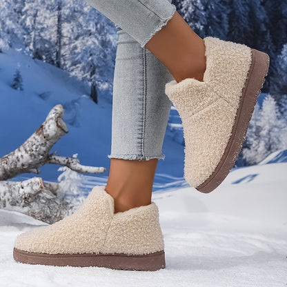 Women'S Plush Winter Slip-On Ankle Boots - Soft Fleece-Lined Low Heel Casual Shoes, Lightweight & Durable, Perfect for Y Days, Winter Footwear | Slipon Boots | Synthetic Cover Sole